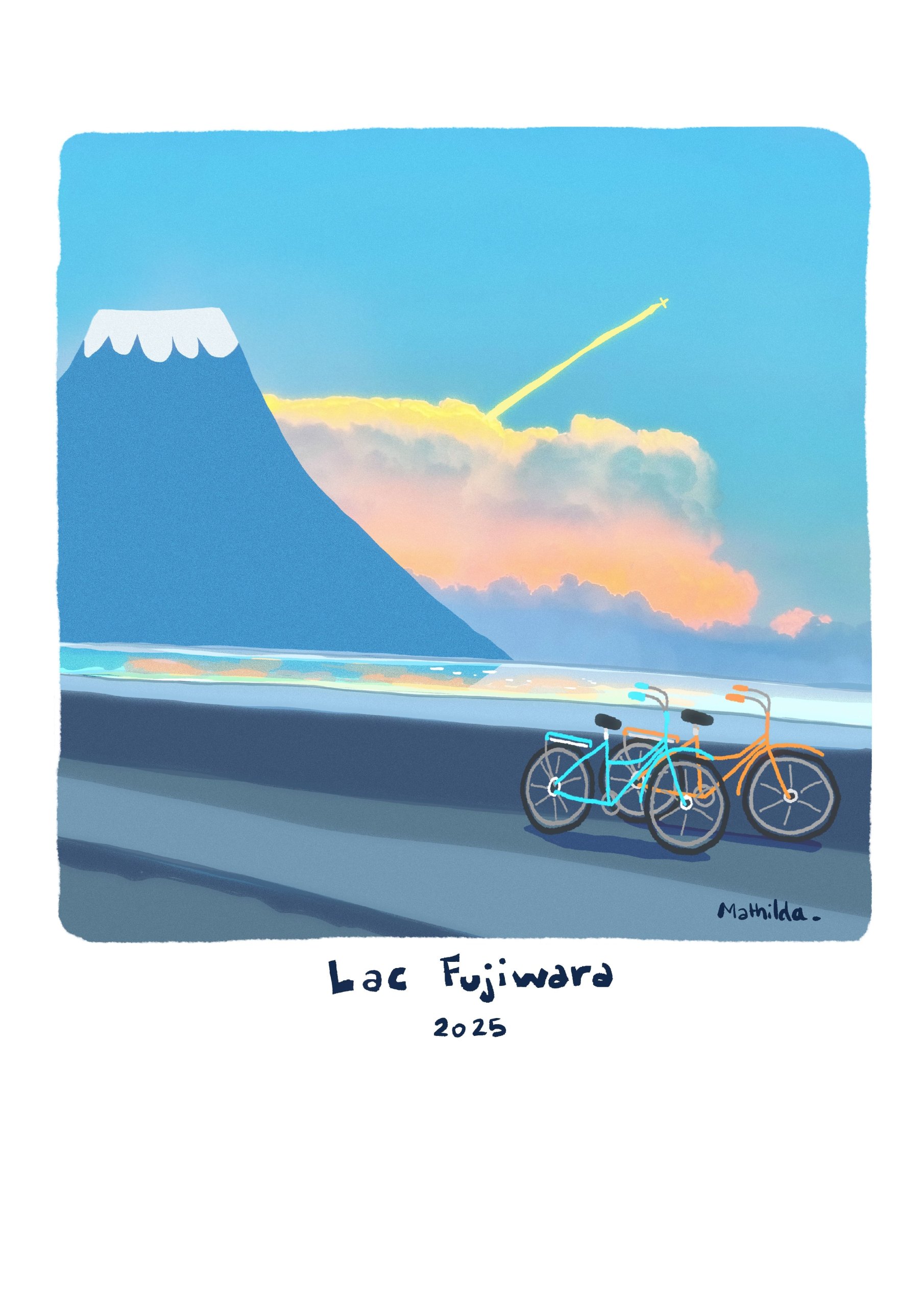 Illustration digitale du lac Fujiwara au Japon.