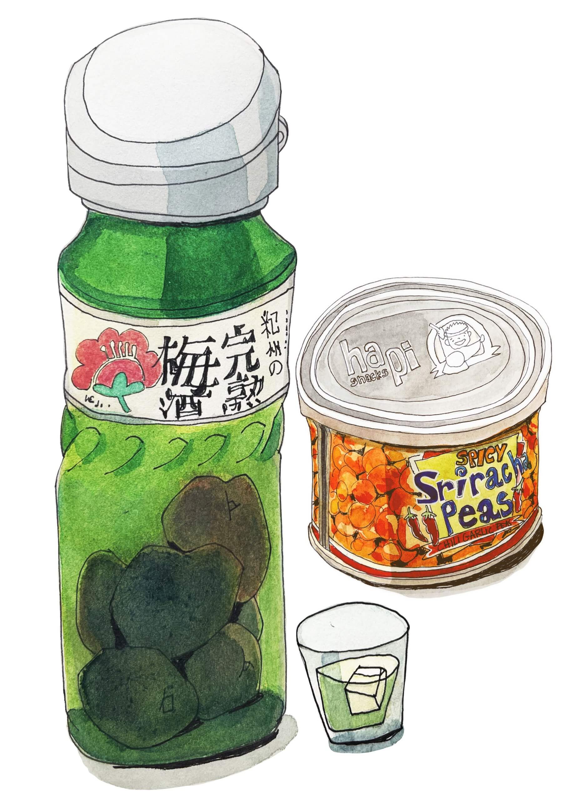 Illustration de snacks trouvés dans une supérette asiatique.